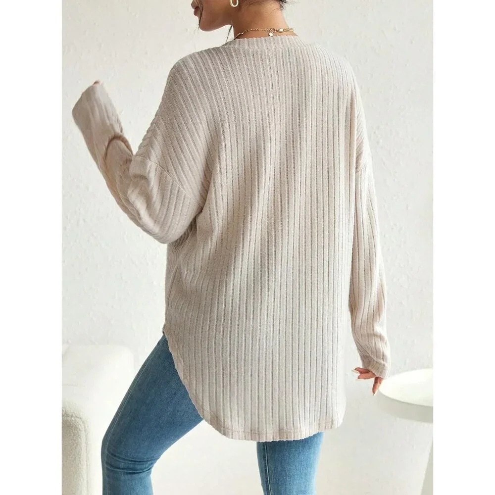 Women's Maternity Long Sleeve Ribbed Knit Button Down V Neck Fall Top Small